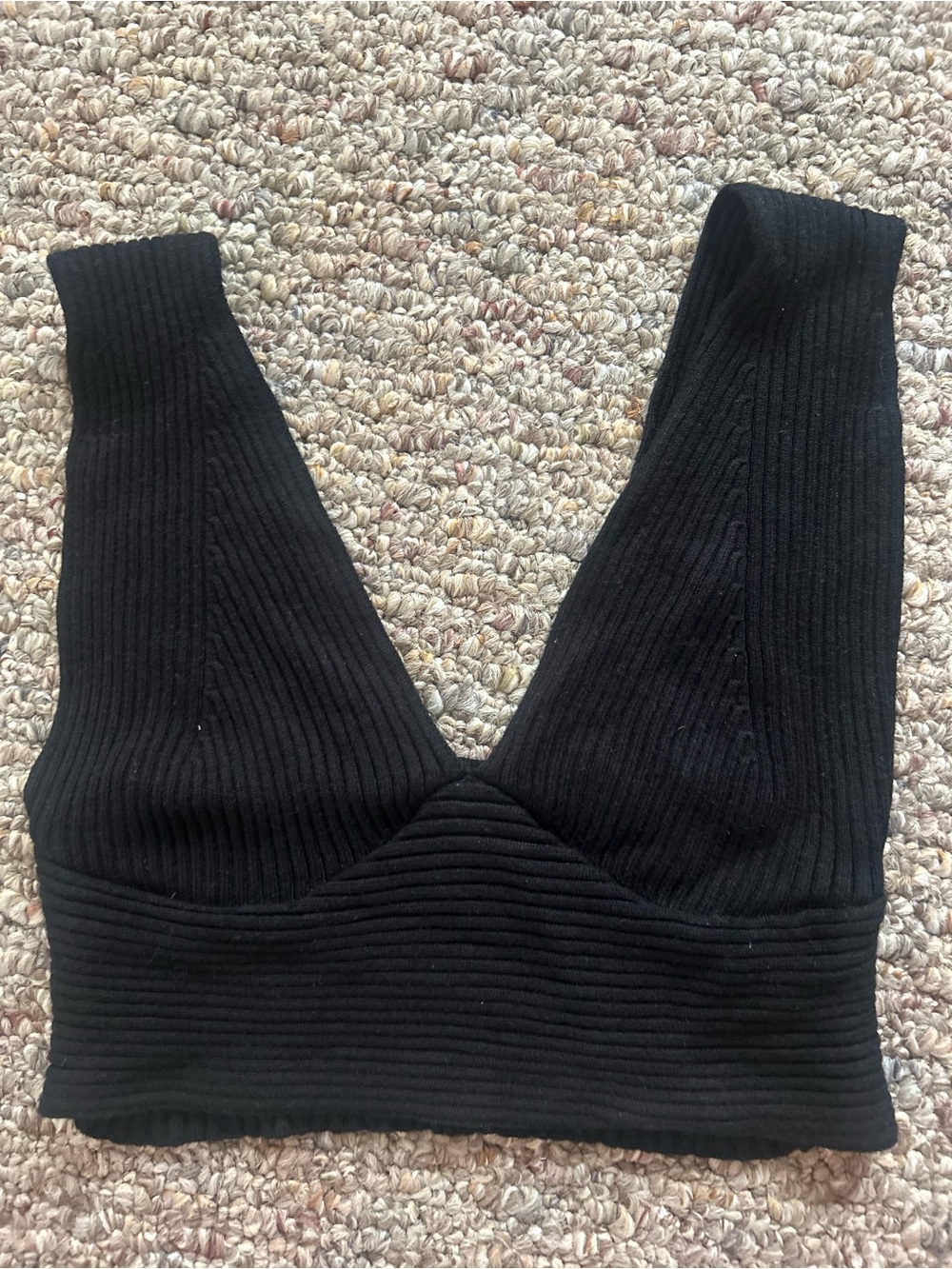 Sincerely Jules Black Ribbed V-Neck Knit Crop Top